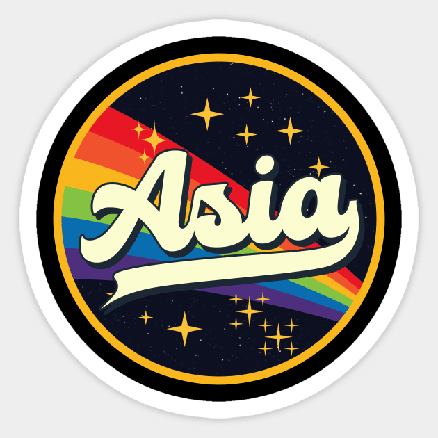 Asia // Rainbow In Space Vintage Style Sticker by LMW Art